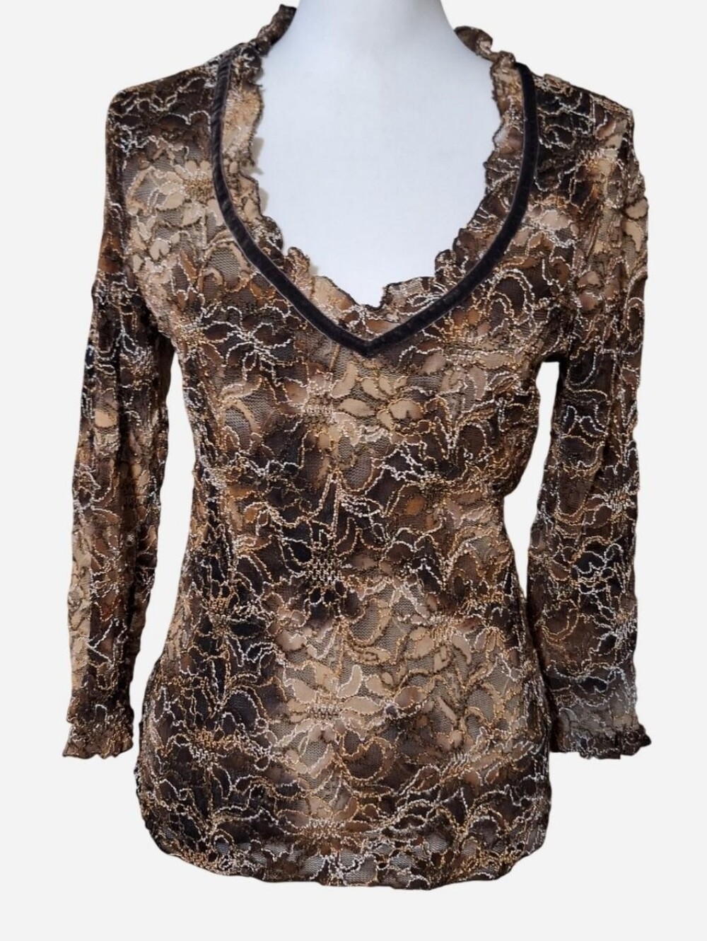 Sheer M floral lace dark romantic whimsigoth fairy grunge Y2K 90s ruffle top